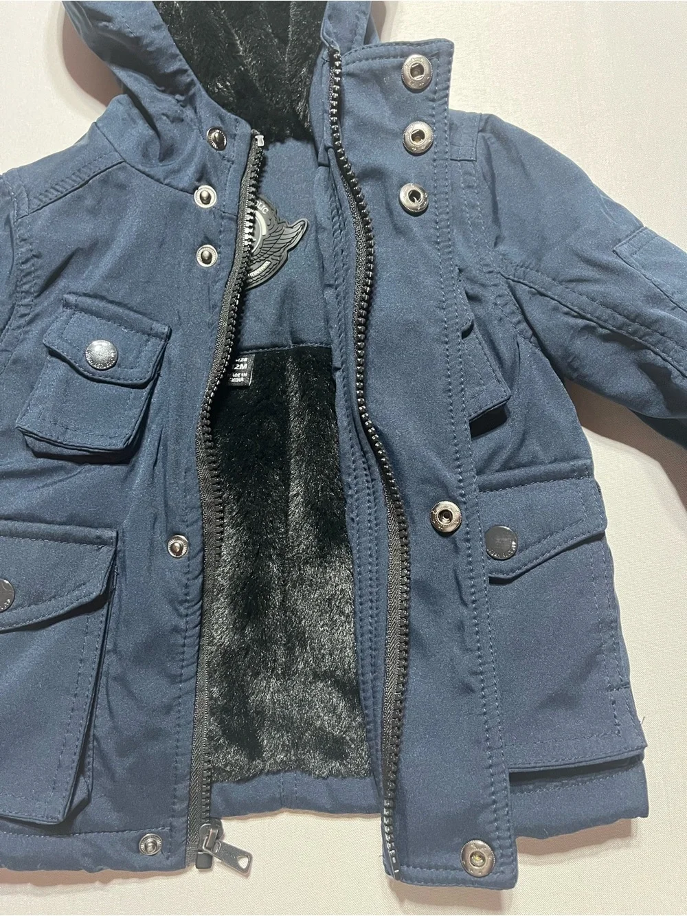 Urban Republic Toddler 12M Fur Fleece Lined Hooded Utility Jacket Navy Blue